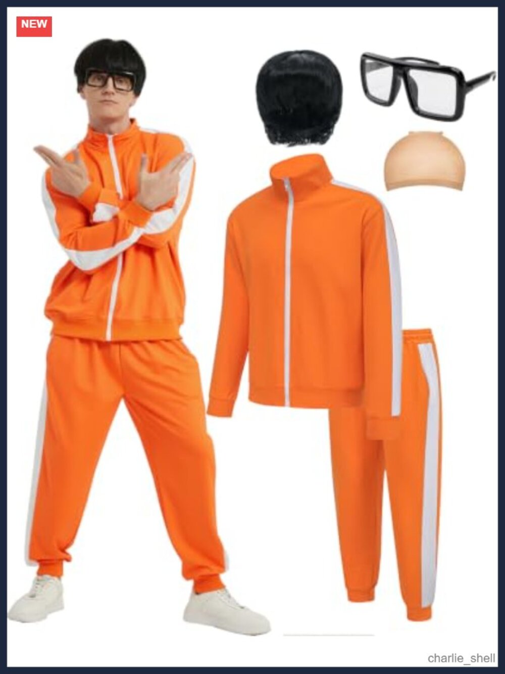 Men's Halloween Costume Zip-Up Tracksuit Set with Wig & Glasses